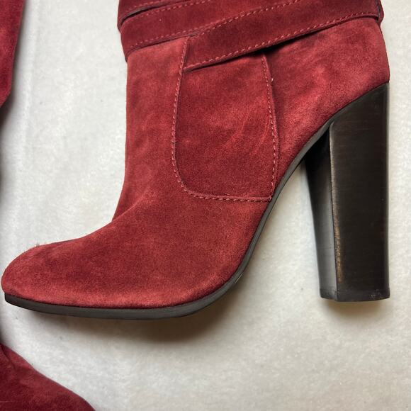 Diane von Furstenberg Wine Red Maroon Suede Leather Wrapped Heeled Boots 8.5 M - Picture 7 of 15
